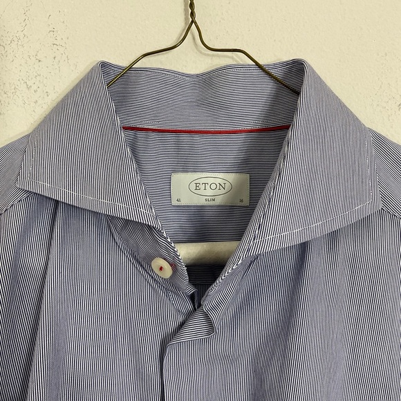 ETON Shirt Men’s Size 41/16 White Blue Striped Long Sleeve Spread Collar - Picture 4 of 8